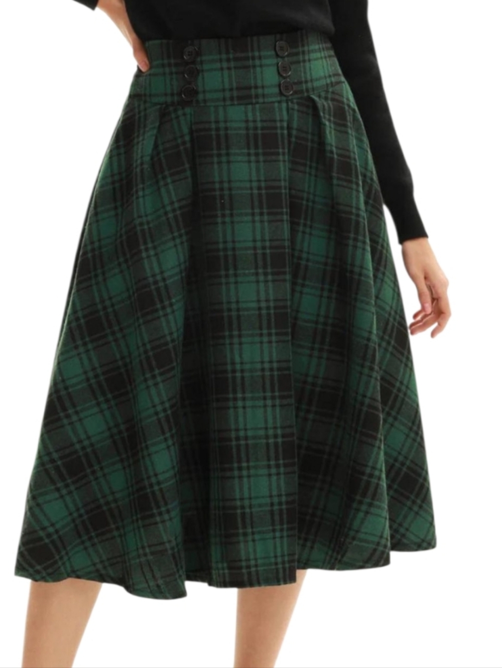 Flannel Grunge Midi A Line Skirt Women's 2X Green Black Academia Tartan